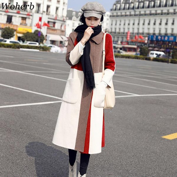 woherb autumn winter new elegant contrast color plus size long wool coat women korean fashion blend blazer outwear trench coats1, Black
woherb autumn winter new elegant contrast color plus size long wool coat women korean fashion blend blazer outwear trench coats1, Black