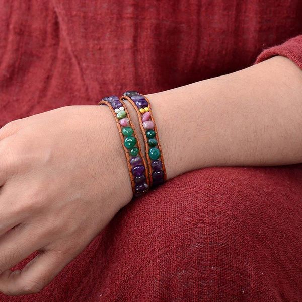 new chakra bracelet natural stones random shape 2x leather strap bracelets high end energy balance healing bracelet jlllmh bde_jewelry, Golden;silver 
new chakra bracelet natural stones random shape 2x leather strap bracelets high end energy balance healing bracelet jlllmh bde_jewelry, Golden;silver