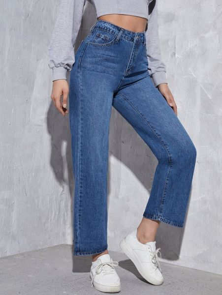 high waisted straight leg jeans 39gk#, Blue