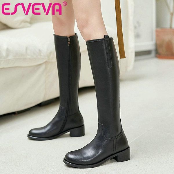 boots esveva 2021 western zipper square med heel pu leather knee high platform round toe women shoes size 34-42, Black
boots esveva 2021 western zipper square med heel pu leather knee high platform round toe women shoes size 34-42, Black