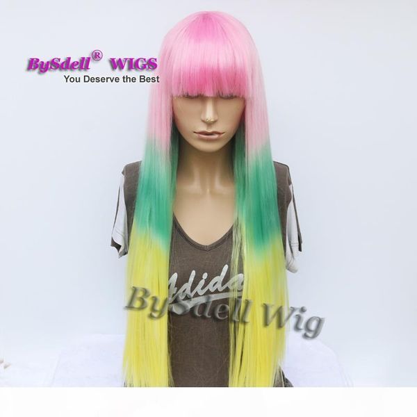 harajuku pastel ombre rainbow color wig synthetic long silky straight pink ombre green yellow color wigs with neat bangs wigs, Black
harajuku pastel ombre rainbow color wig synthetic long silky straight pink ombre green yellow color wigs with neat bangs wigs, Black