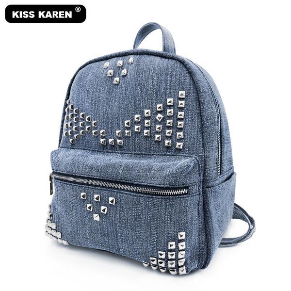 all new 2020 denim backpack studded women backpacks with rivets -packs shoulder bags casual fashion drawstring backpacks