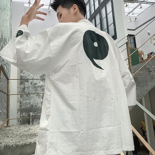 men three quarter sleeve shirt chinese style open stitch fashion streetwear summer thin high street oversize casual outwear1, White;black
men three quarter sleeve shirt chinese style open stitch fashion streetwear summer thin high street oversize casual outwear1, White;black