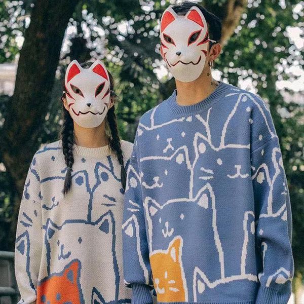 women's sweaters cartoon cat round neck sweater men and women autumn winter loose couple knit casual student jacket korean style, White;black
women's sweaters cartoon cat round neck sweater men and women autumn winter loose couple knit casual student jacket korean style, White;black