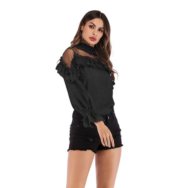 foreign style gold velvet mesh stitching women's autumn new slim and versatile long sleeve chiffon blouse, White
foreign style gold velvet mesh stitching women's autumn new slim and versatile long sleeve chiffon blouse, White