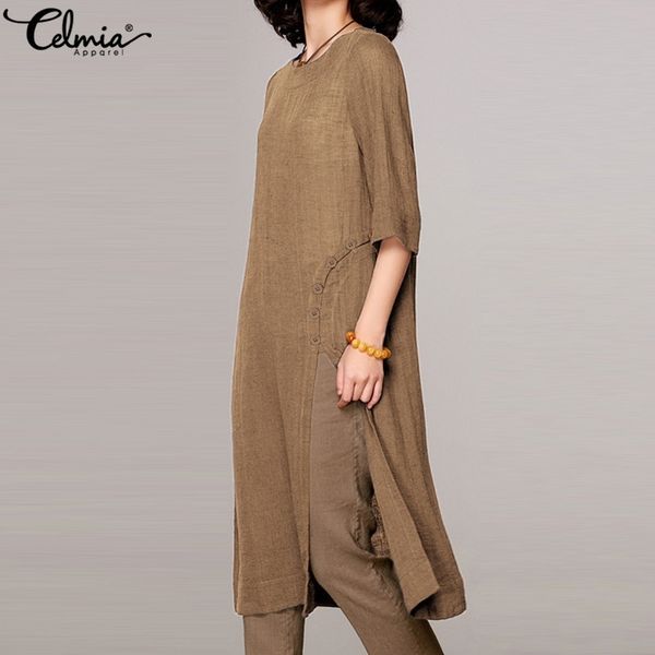 plus size celmia vintage women blouses shirts summer o neck half sleeve loose split casual solid female long blusas 5 y200622, White
plus size celmia vintage women blouses shirts summer o neck half sleeve loose split casual solid female long blusas 5 y200622, White