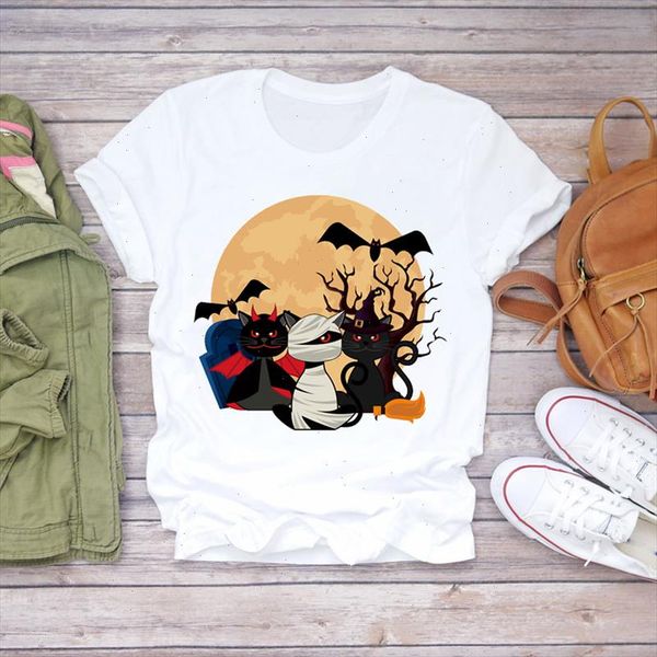 women cartoon cat 90s witch bat camisas mujer halloween print lady t shirts womens graphic t shirt ladies female tee t, White 
women cartoon cat 90s witch bat camisas mujer halloween print lady t shirts womens graphic t shirt ladies female tee t, White