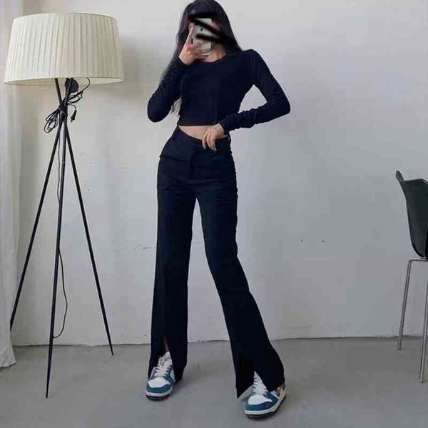 flared pants womens trousers front slit straight leg ladies korean style clothes streetwear black flared pants, Black;white
flared pants womens trousers front slit straight leg ladies korean style clothes streetwear black flared pants, Black;white