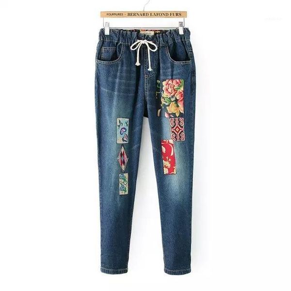 chinese style patch embroidered large size loose jeans students female casual haren pants long trousers with flower appliqued1, Blue
chinese style patch embroidered large size loose jeans students female casual haren pants long trousers with flower appliqued1, Blue