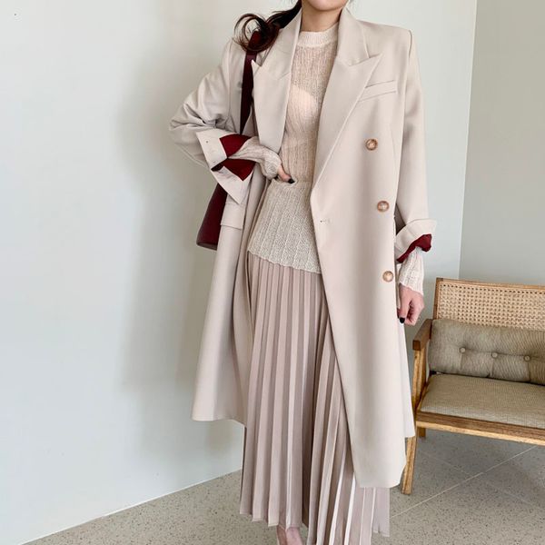 business suit collar long knee-length trench loose all-match women's windbreaker formal office lady autumn coat, Tan;black
business suit collar long knee-length trench loose all-match women's windbreaker formal office lady autumn coat, Tan;black
