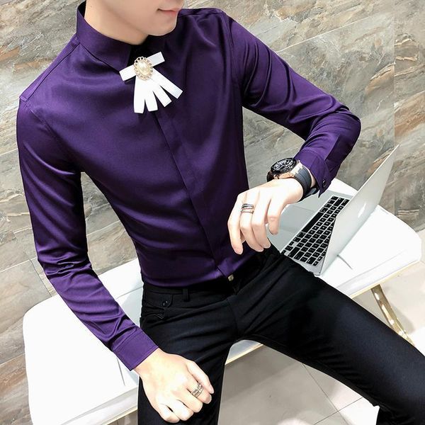2021 purple shirts mens dress shirts green camisa social masculina slim fit wedding formal mens baroque club outfits1, White;black
2021 purple shirts mens dress shirts green camisa social masculina slim fit wedding formal mens baroque club outfits1, White;black