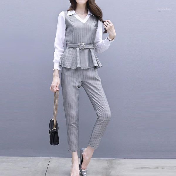 two piece set women ruffle blouse and pencil pants suits 2018 new autumn fashion elegant casual slim striped pant suit 2pcs1, Gray
two piece set women ruffle blouse and pencil pants suits 2018 new autumn fashion elegant casual slim striped pant suit 2pcs1, Gray