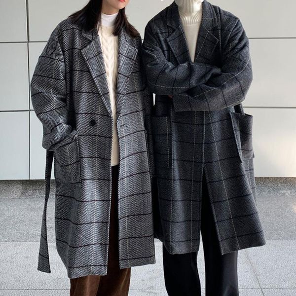men's wool & blends winter thick plaid woolen coat warmth fashion retro oversize men loose korean long mens overcoat, Black
men's wool & blends winter thick plaid woolen coat warmth fashion retro oversize men loose korean long mens overcoat, Black