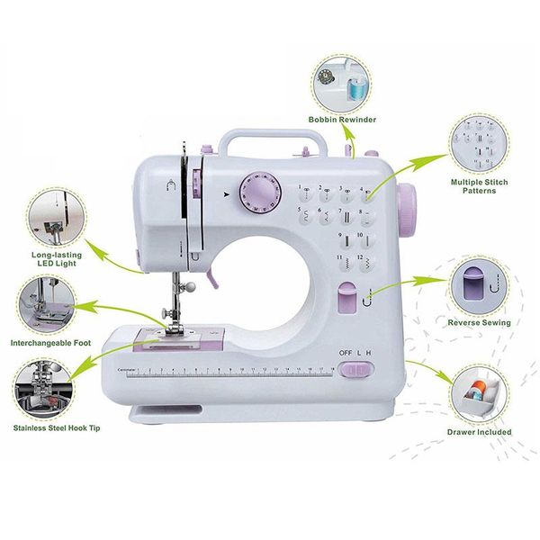 Portable Multifunction Domestic Household Sewing Machine With 12 Built-in Stitches Double Thread Foot Pedal Maquina De Costura