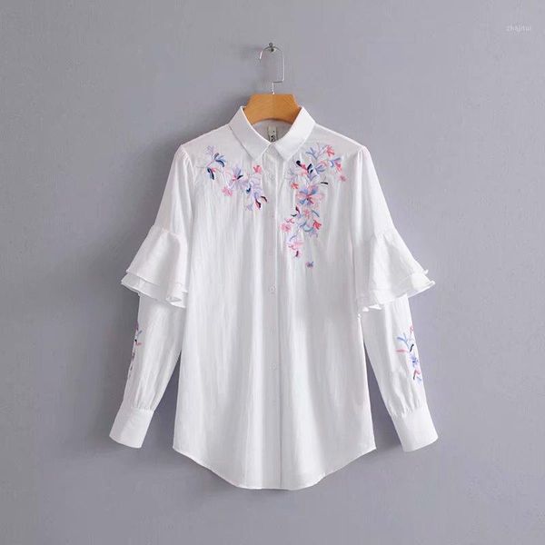 2019 early autumn new products european and american streets fashion elegant casual simple embroidery lace sleeve shirt 1-71-6591, White 
2019 early autumn new products european and american streets fashion elegant casual simple embroidery lace sleeve shirt 1-71-6591, White