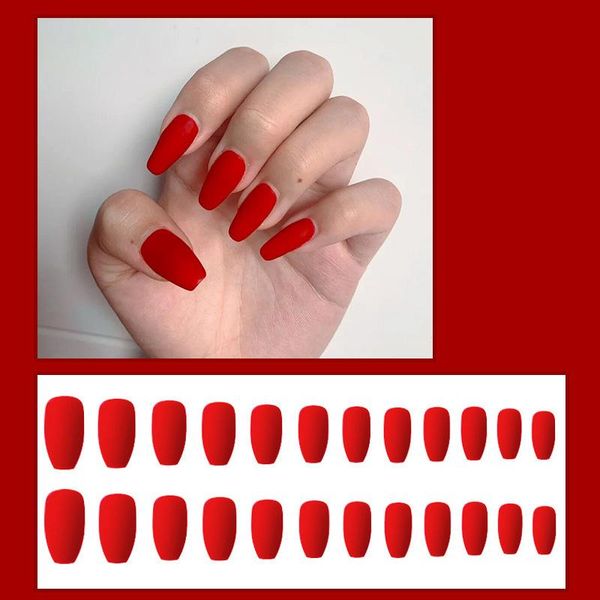 false nails 24pcs matte solid color ballerina fake red blue level square nail decal coffin girl women beauty art, Red;gold
false nails 24pcs matte solid color ballerina fake red blue level square nail decal coffin girl women beauty art, Red;gold