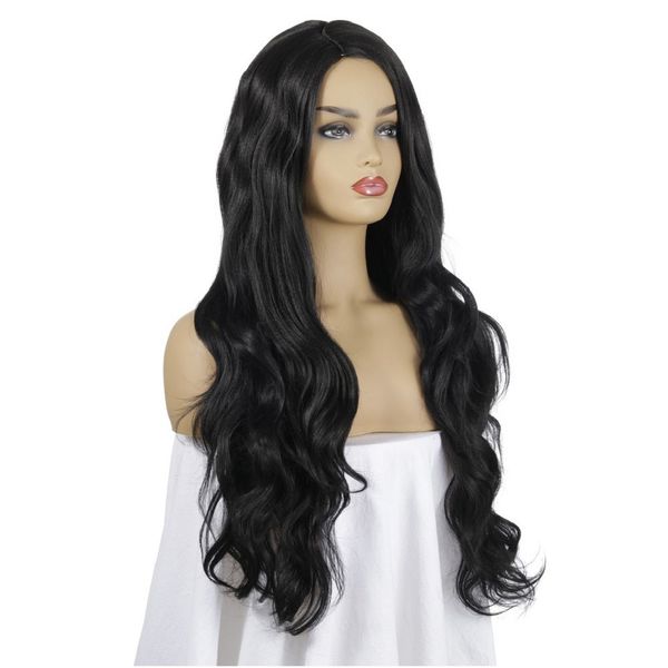 ms. wig, wavy, curly hair, synthetic hair, all-over machine, yaki silk, Black