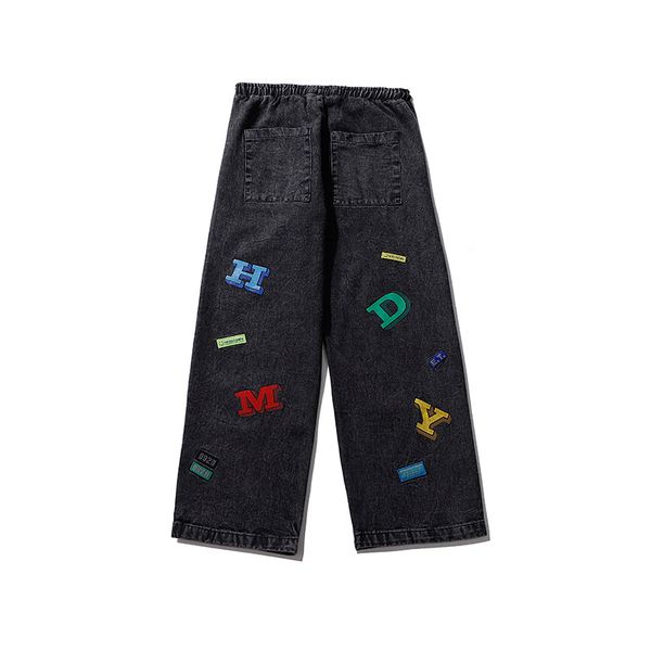 high street letter print loose straight jeans wide leg retro drape washed casual denim pants hip hop baggy trousers, Black
high street letter print loose straight jeans wide leg retro drape washed casual denim pants hip hop baggy trousers, Black
