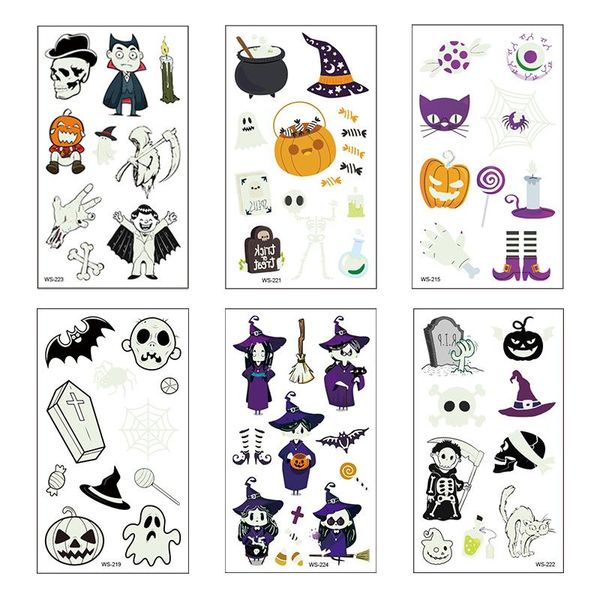 6 шт. хэллоуин светящиеся татуировки призрак татуистые дети поддельные татуировки светящиеся в темных водонепроницаемых временных татуировки
6 шт. хэллоуин светящиеся татуировки призрак татуистые дети поддельные татуировки светящиеся в темных водонепроницаемых временных татуировки