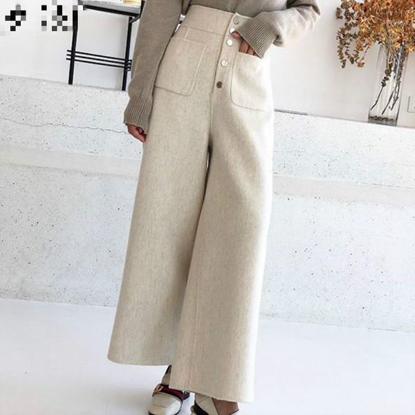 women's pants & capris 2021 women autumn winter slim woolen lady button loose plus size wide leg pant female pocket casual high waist t, Black;white
women's pants & capris 2021 women autumn winter slim woolen lady button loose plus size wide leg pant female pocket casual high waist t, Black;white