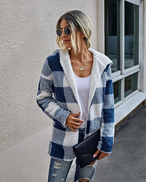 european and american fashion popular 2020 fall winter fashion plaid double-sided wear mid-length plush coat for women, Black
european and american fashion popular 2020 fall winter fashion plaid double-sided wear mid-length plush coat for women, Black