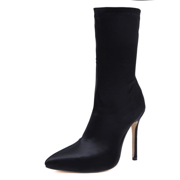 2021 new european and cross-border star female silk pointy elastic socks boots pt4e, Black
2021 new european and cross-border star female silk pointy elastic socks boots pt4e, Black