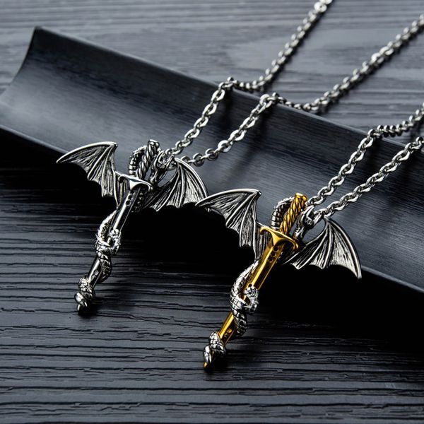 creative jewelry necklace flying dragon sword domineering titanium steel men's pendant store recommendation, Silver
creative jewelry necklace flying dragon sword domineering titanium steel men's pendant store recommendation, Silver