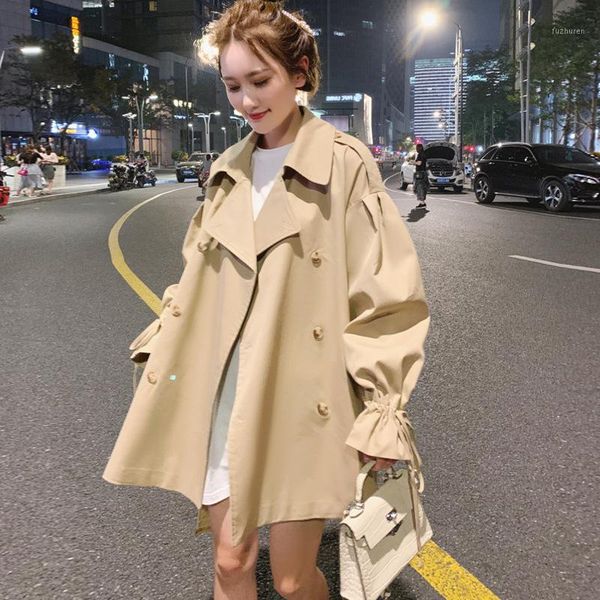 new double breasted short trench women fashion khaki oversize coat casual female outwear1, Tan;black
new double breasted short trench women fashion khaki oversize coat casual female outwear1, Tan;black