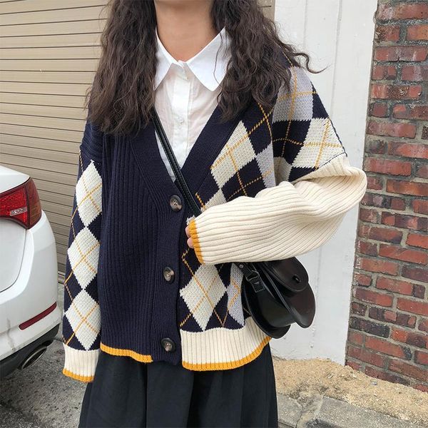 plaid patchwork sweater autumn winter korean v neck knittd cardigan women vintage harajuku jumpers oversized argyle outwear w229, White;black
plaid patchwork sweater autumn winter korean v neck knittd cardigan women vintage harajuku jumpers oversized argyle outwear w229, White;black