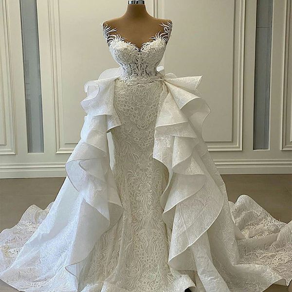 gorgeous mermaid wedding dresses with detachable train lace appliqued sweetheart country bridal gowns sweep train ruffles robe de mariage, White
gorgeous mermaid wedding dresses with detachable train lace appliqued sweetheart country bridal gowns sweep train ruffles robe de mariage, White