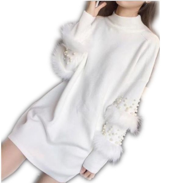 half turtleneck long sleeve sweater dress pullovers women autumn winter loose tunic knitted casual patchwork pearls new h092 y200720, White;black
half turtleneck long sleeve sweater dress pullovers women autumn winter loose tunic knitted casual patchwork pearls new h092 y200720, White;black