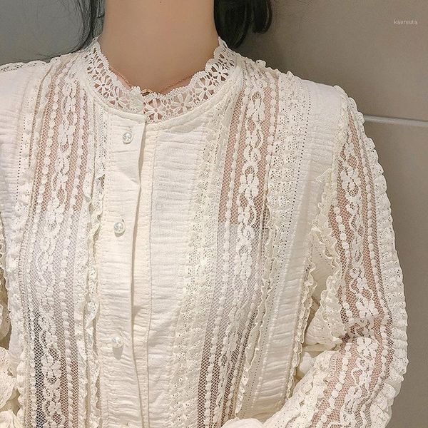 sweet style fashion stand pearl button shirts autumn long sleeve lace women blouses office ladies solid vintage spliced 1, White
sweet style fashion stand pearl button shirts autumn long sleeve lace women blouses office ladies solid vintage spliced 1, White