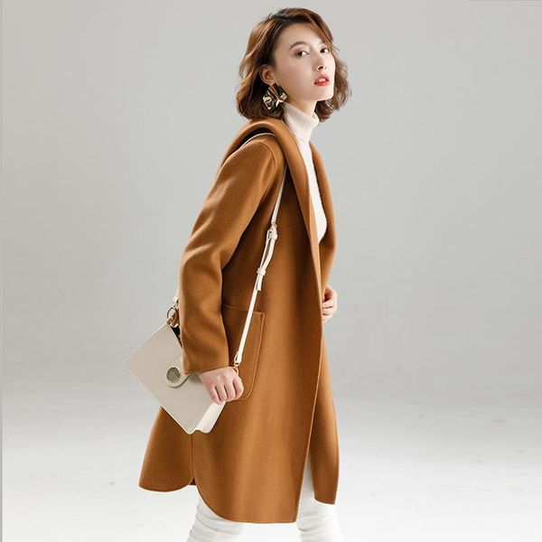 women's wool & blends smepvrg women coat double-sided fabric hooded cardigan long sleeve waist windbreaker jacket oat outwear, Black
women's wool & blends smepvrg women coat double-sided fabric hooded cardigan long sleeve waist windbreaker jacket oat outwear, Black