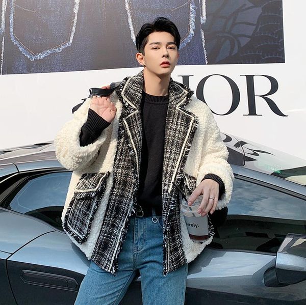 winter men's warm lambswool patchwork casual coat warm checks short outwear b70, Black
winter men's warm lambswool patchwork casual coat warm checks short outwear b70, Black