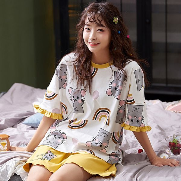 2021 new for standard cartoons house cotton suit short women's homewear wear fine summer frilly sleeping pajamas wbkw, White
2021 new for standard cartoons house cotton suit short women's homewear wear fine summer frilly sleeping pajamas wbkw, White