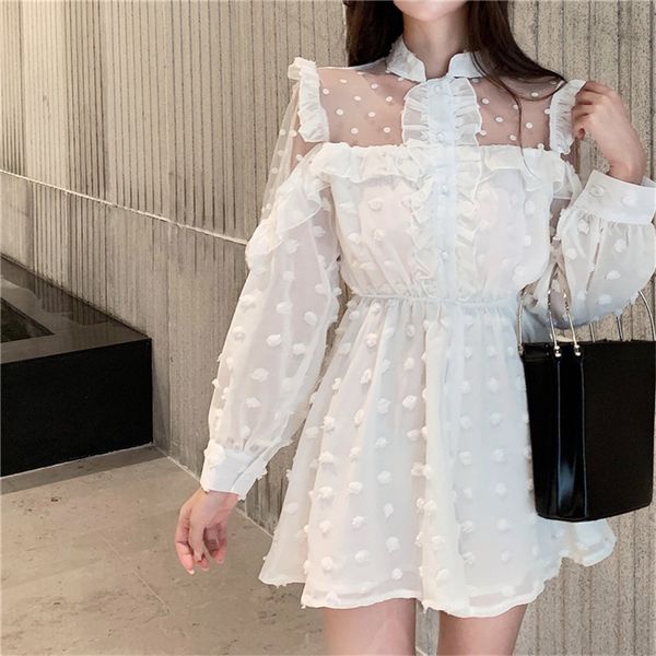2021 new spring women summer chiffon fashion long sleeves transparent mesh playsuit frilly exya, Black;white
2021 new spring women summer chiffon fashion long sleeves transparent mesh playsuit frilly exya, Black;white
