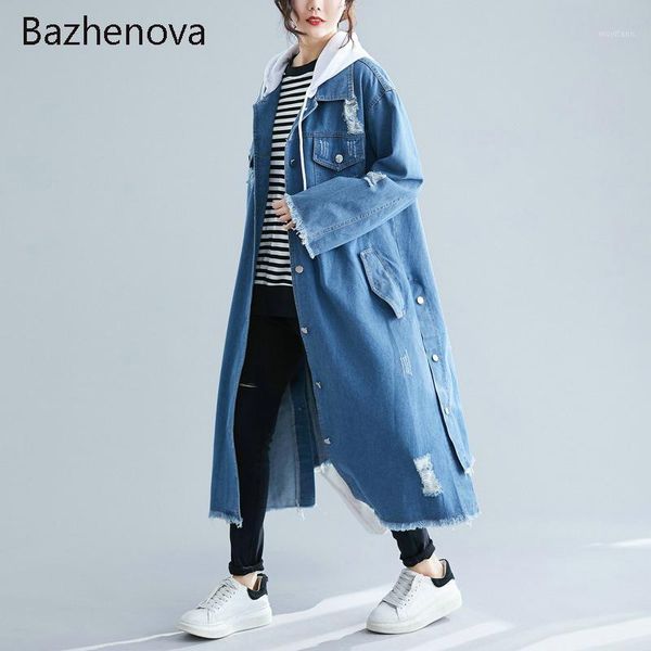 bazhenova woman long coat women denim hole loose hooded windbreaker girls autumn solid color spliced jeckets ladies r0691, Tan;black
bazhenova woman long coat women denim hole loose hooded windbreaker girls autumn solid color spliced jeckets ladies r0691, Tan;black