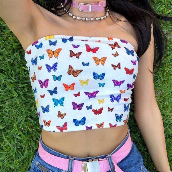 womens off shoulder strapless tube crop multicolor butterfly print slash neck bandeau slim beach party mini streetwear, White
womens off shoulder strapless tube crop multicolor butterfly print slash neck bandeau slim beach party mini streetwear, White
