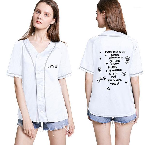 women's t-shirt 2021 lil peep trend baseball shirt uniform button cardigan short sleeve loose black white sport tee1
women's t-shirt 2021 lil peep trend baseball shirt uniform button cardigan short sleeve loose black white sport tee1