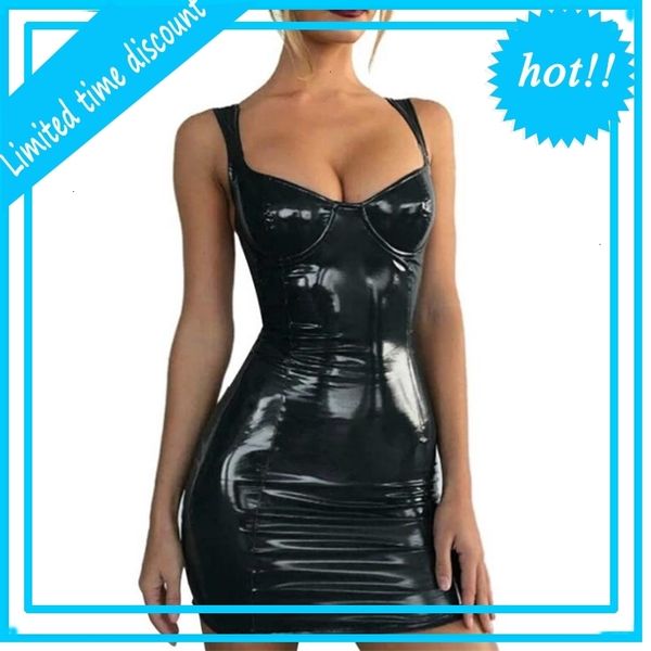 women's latex faux leather bodycon mini dress 2021 summer mouwloos strap club vestido, Black
women's latex faux leather bodycon mini dress 2021 summer mouwloos strap club vestido, Black