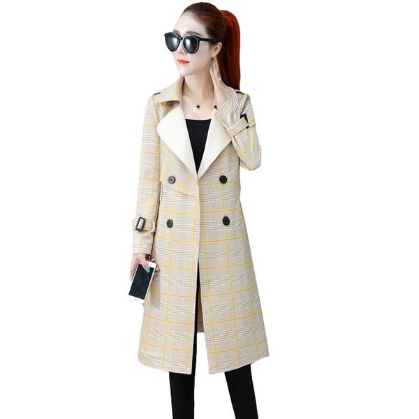 women's trench coats autumn deer velvet plaid jacket female was thin spring fashion windbreaker coat ladies medium long jackets, Tan;black
women's trench coats autumn deer velvet plaid jacket female was thin spring fashion windbreaker coat ladies medium long jackets, Tan;black
