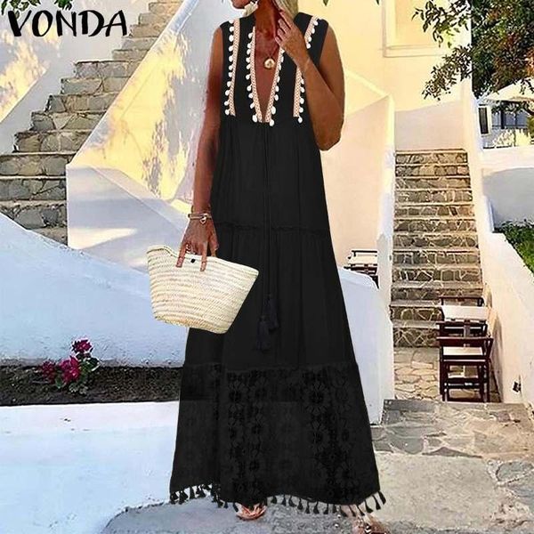 vonda women party dress sleeveless deep v neck dresses floral lace patchwork holiday bohemian party vestidos plus size robe1, Black;gray
vonda women party dress sleeveless deep v neck dresses floral lace patchwork holiday bohemian party vestidos plus size robe1, Black;gray