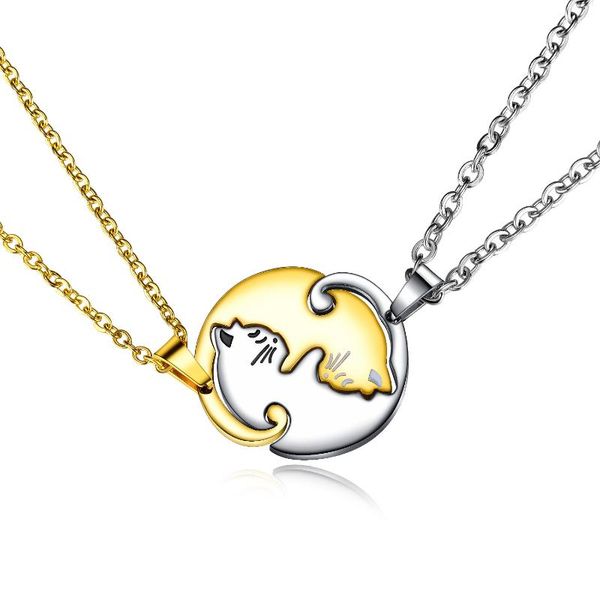 fashion black and white kitten hugging circular stitching couple necklace creative men and women titanium steel necklace, Silver
fashion black and white kitten hugging circular stitching couple necklace creative men and women titanium steel necklace, Silver
