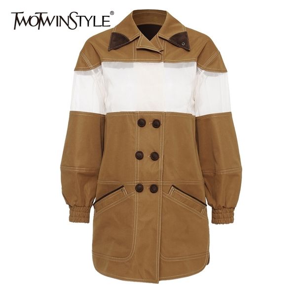 twotwinstyle casual patchwork mesh women jacket lapel collar lantern long sleeve loose hit color coats for female fashion tide 201026, Black;brown
twotwinstyle casual patchwork mesh women jacket lapel collar lantern long sleeve loose hit color coats for female fashion tide 201026, Black;brown
