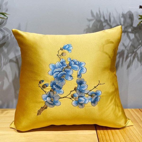 embroidered floral cushion covers yellow coffee plum blossom waist pillowcases chinese home party wedding decoration covers1