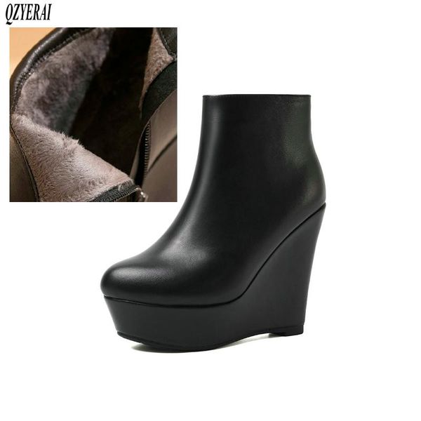 women ankle boots genuine leather female boots black wedge round head autumn and winter women's shoes size 34-40
women ankle boots genuine leather female boots black wedge round head autumn and winter women's shoes size 34-40