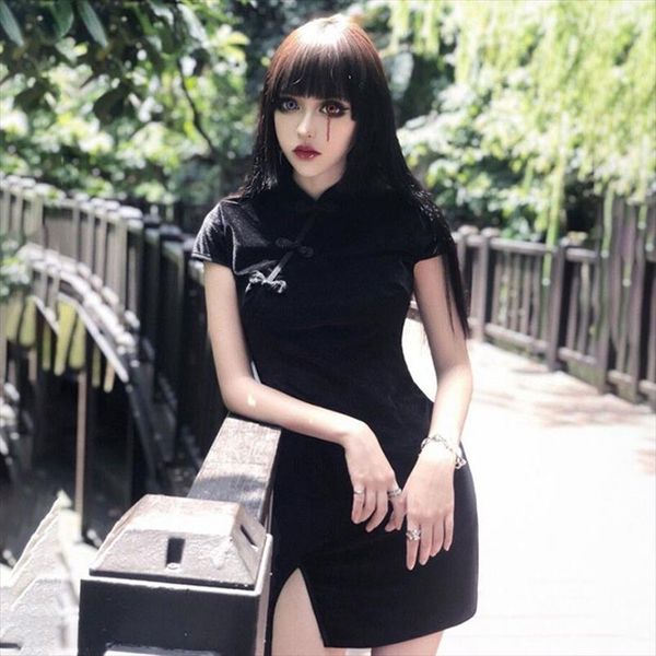 woemn velvet dress chinese cheongsam harajuku dress summer skinny slim gothic punk black pink retro vestidos female, Black;gray
woemn velvet dress chinese cheongsam harajuku dress summer skinny slim gothic punk black pink retro vestidos female, Black;gray