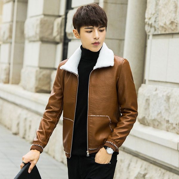 2020 autumn and winter men one-piece leather coat men's slim fit short jacket leather jacket plus velvet stand collar, Black
2020 autumn and winter men one-piece leather coat men's slim fit short jacket leather jacket plus velvet stand collar, Black