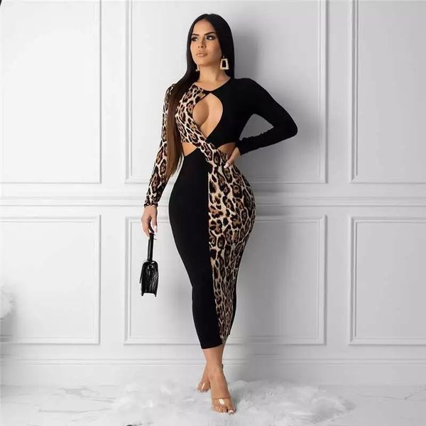 round neck cut out waist leopard bodycon dress women hallow out mid-calf night party club dress, Black
round neck cut out waist leopard bodycon dress women hallow out mid-calf night party club dress, Black