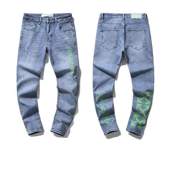 20ss autumn and winter new men's fashion trend street stripes splash ink embroidery frayed denim stretch pants, Blue
20ss autumn and winter new men's fashion trend street stripes splash ink embroidery frayed denim stretch pants, Blue
